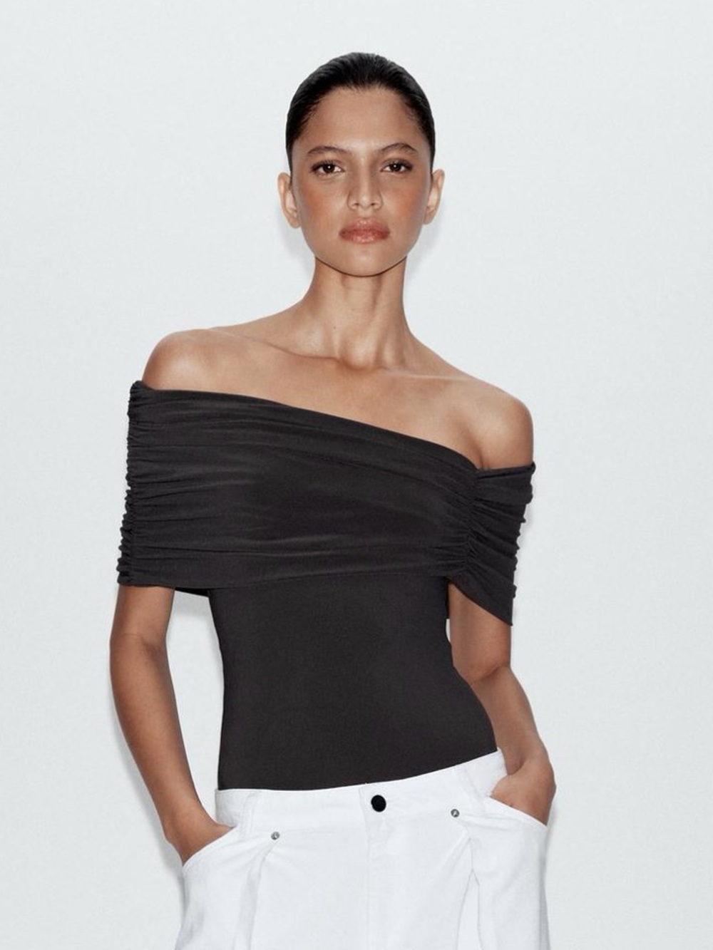 Zara Asymmetric Gathered bodysuit
